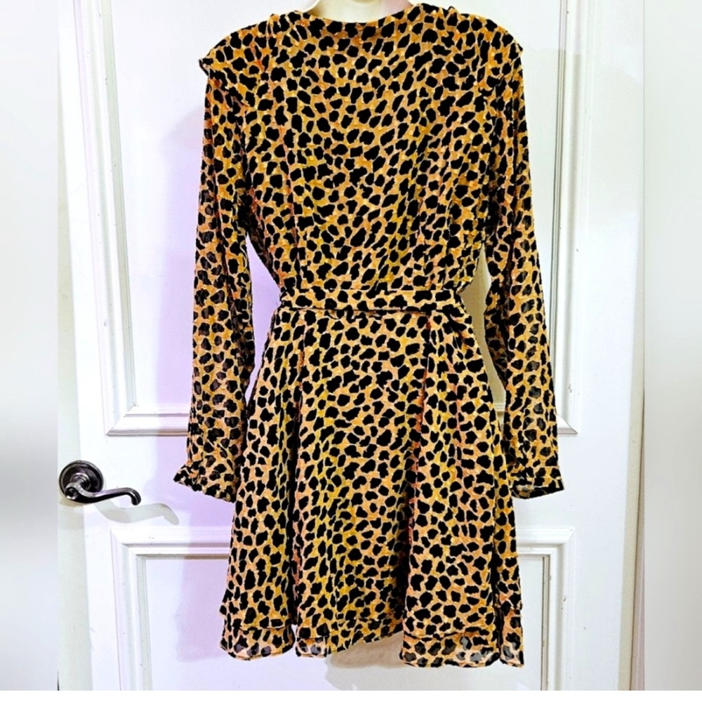 Free People Leopard Print Wrap Dress with Ruffles - Size M - Picture 8 of 11